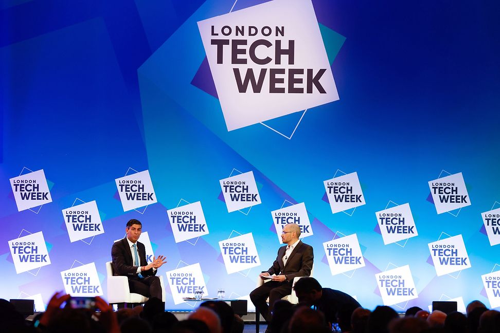 Rishi Sunak and Demis Hassabis during the London Tech Week 