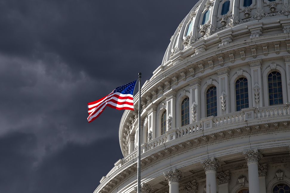 US Capitol building with a storm