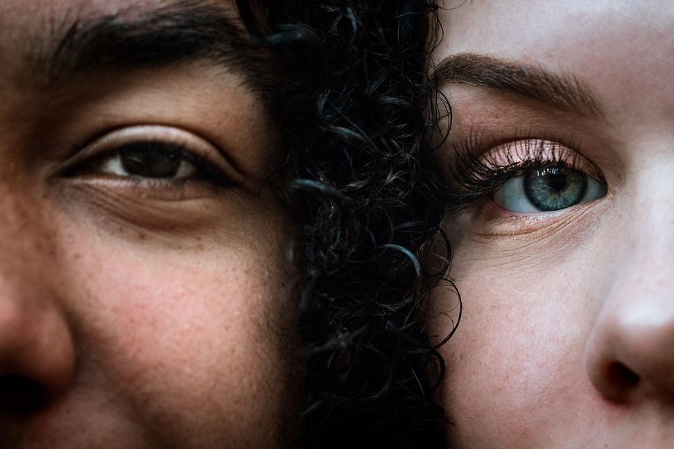 Two people side by side in close-up