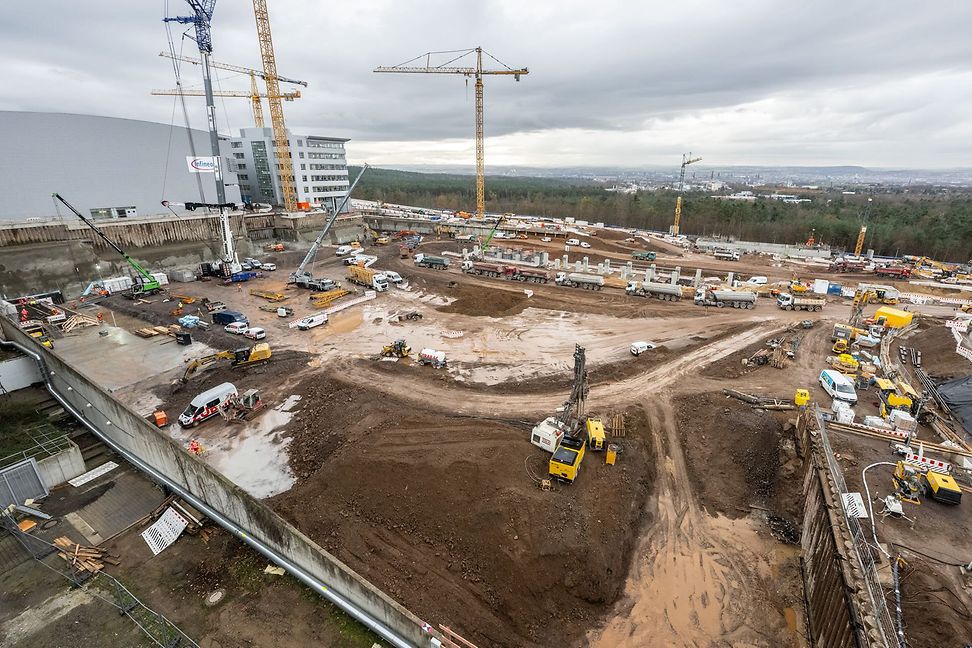 View of a large industrial construction site from a little higher up