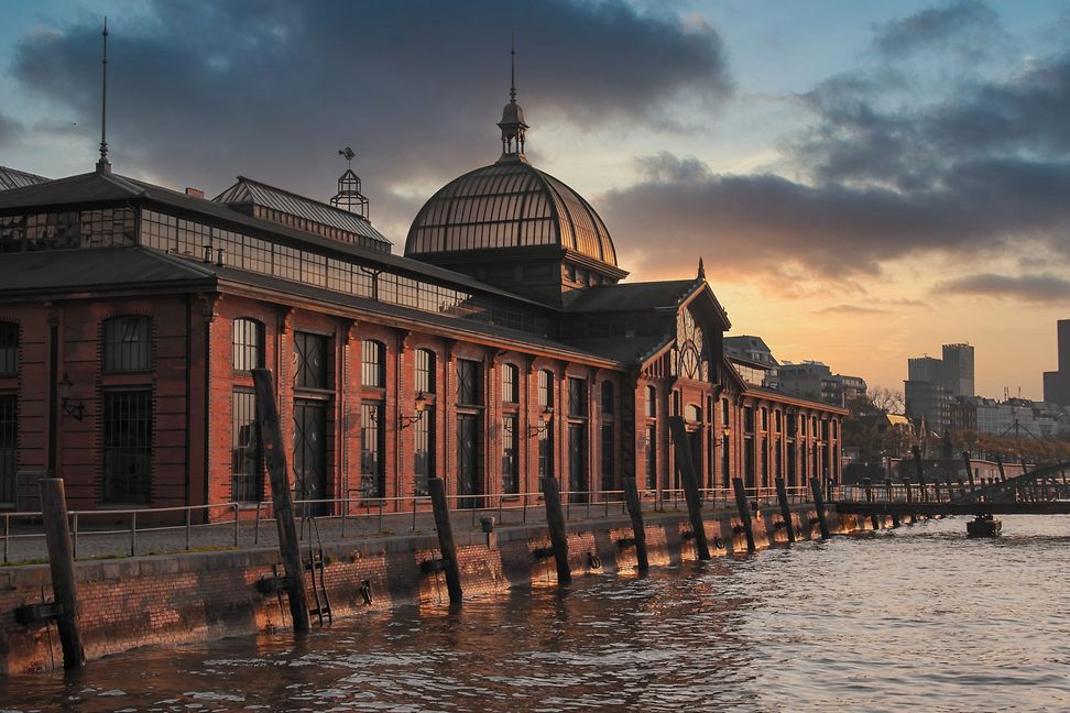 Brick building of the Hamburg fish market at the harbour