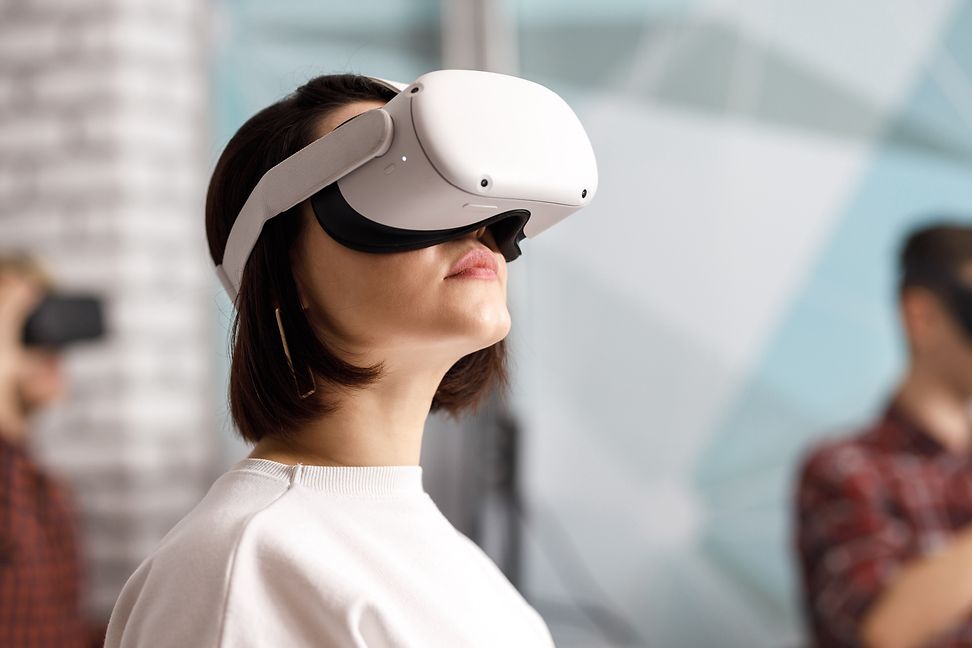 Woman wearing VR goggles