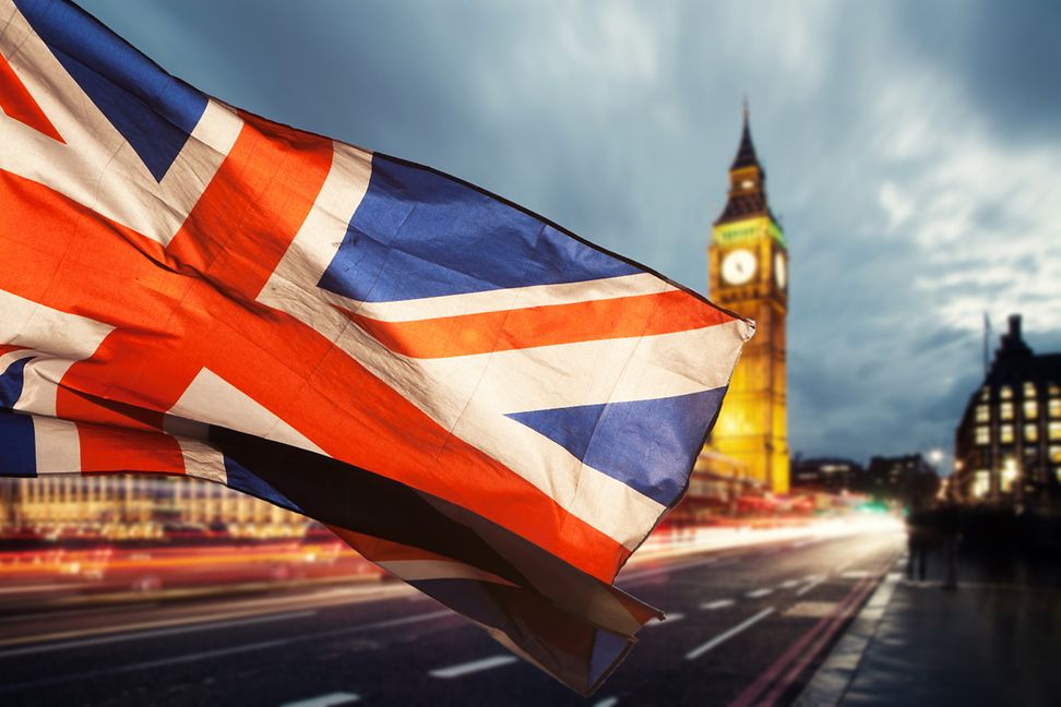 London Big Ben with flag