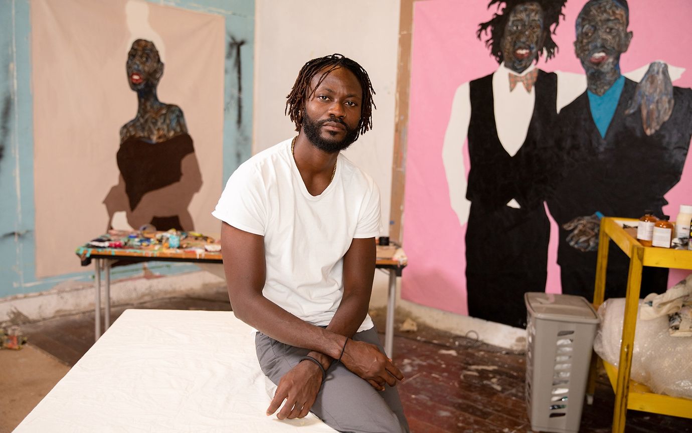 Artist Amoako Boafo in his studio 