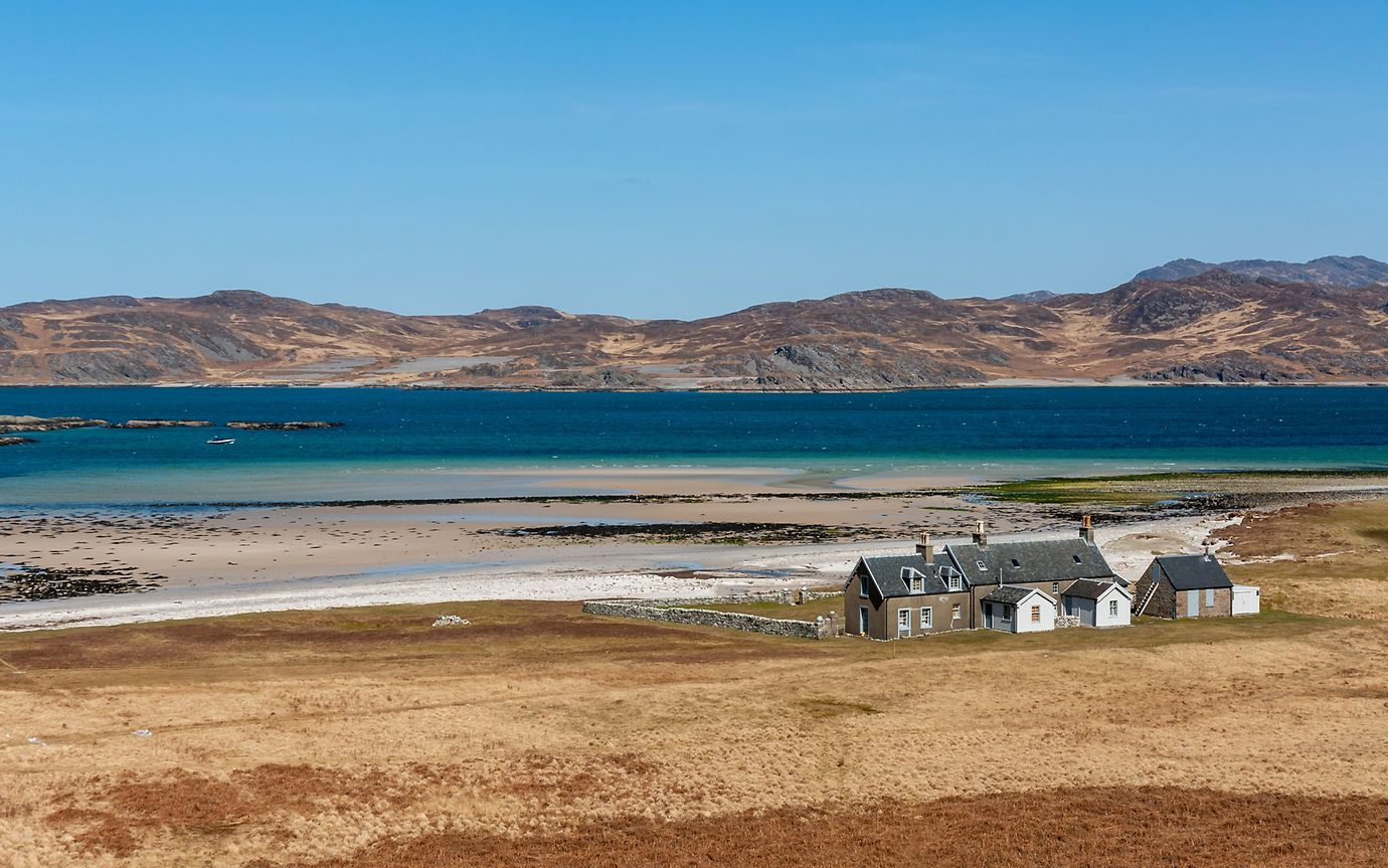 A shot of the Glenbatrick cottages of Isle of Jura, Scotland