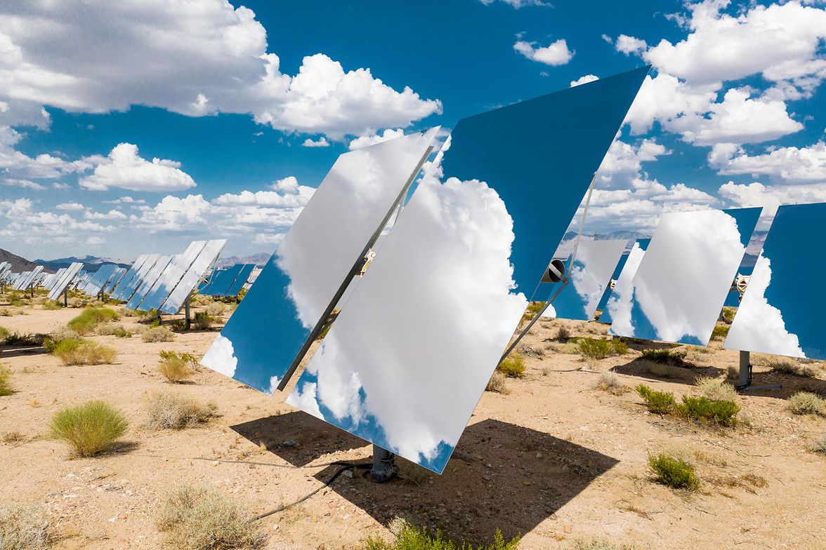 Clouds reflected in solar panels